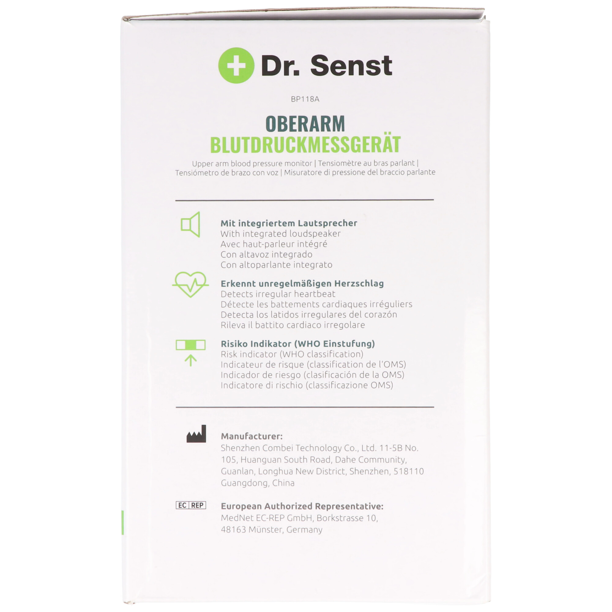 Dr. Senst® Oberarm-Blutdruckmessgerät Sprachausgabe AKP-710302 BP118A mit 