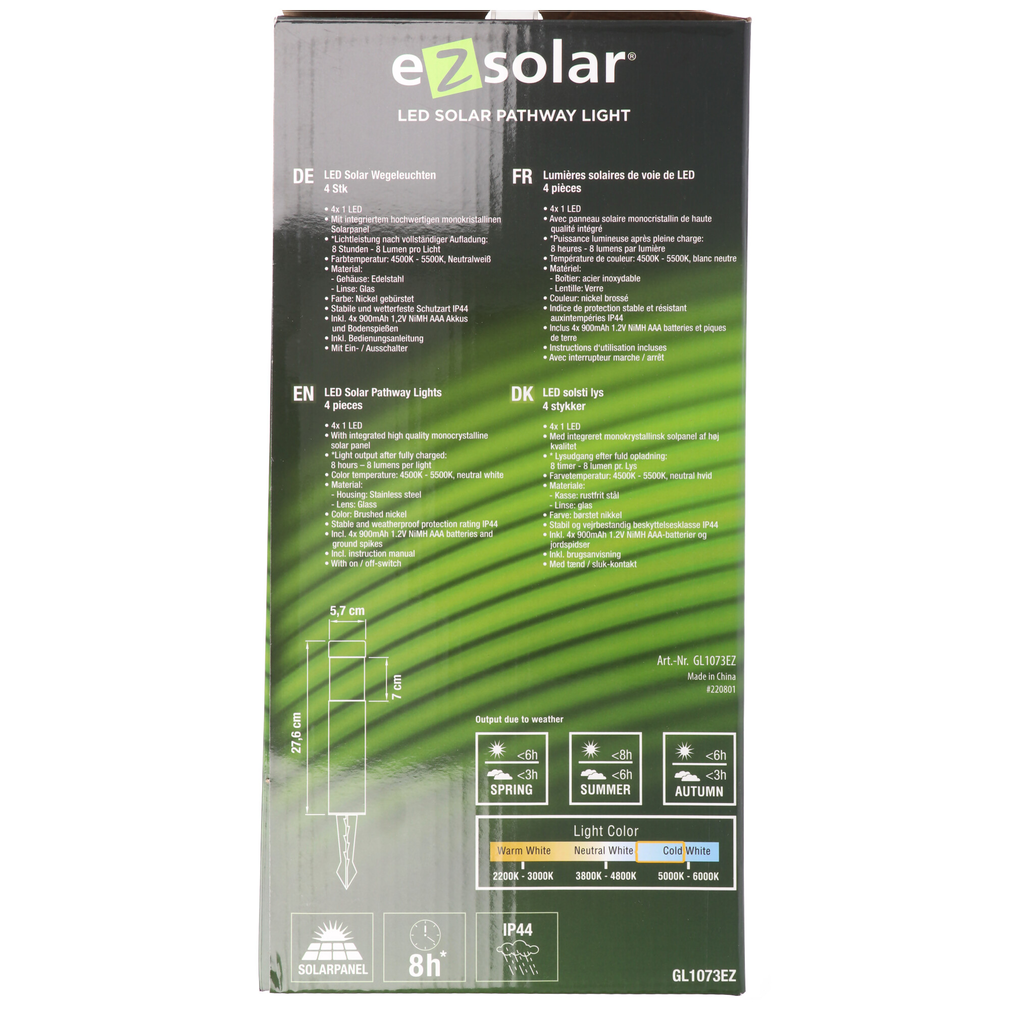 4er Set LED Solar-Wegeleuchte, rostfreier Edelstahl, mit Standard NiMH Akku, ähnlich GL004NP4DU, B-Ware