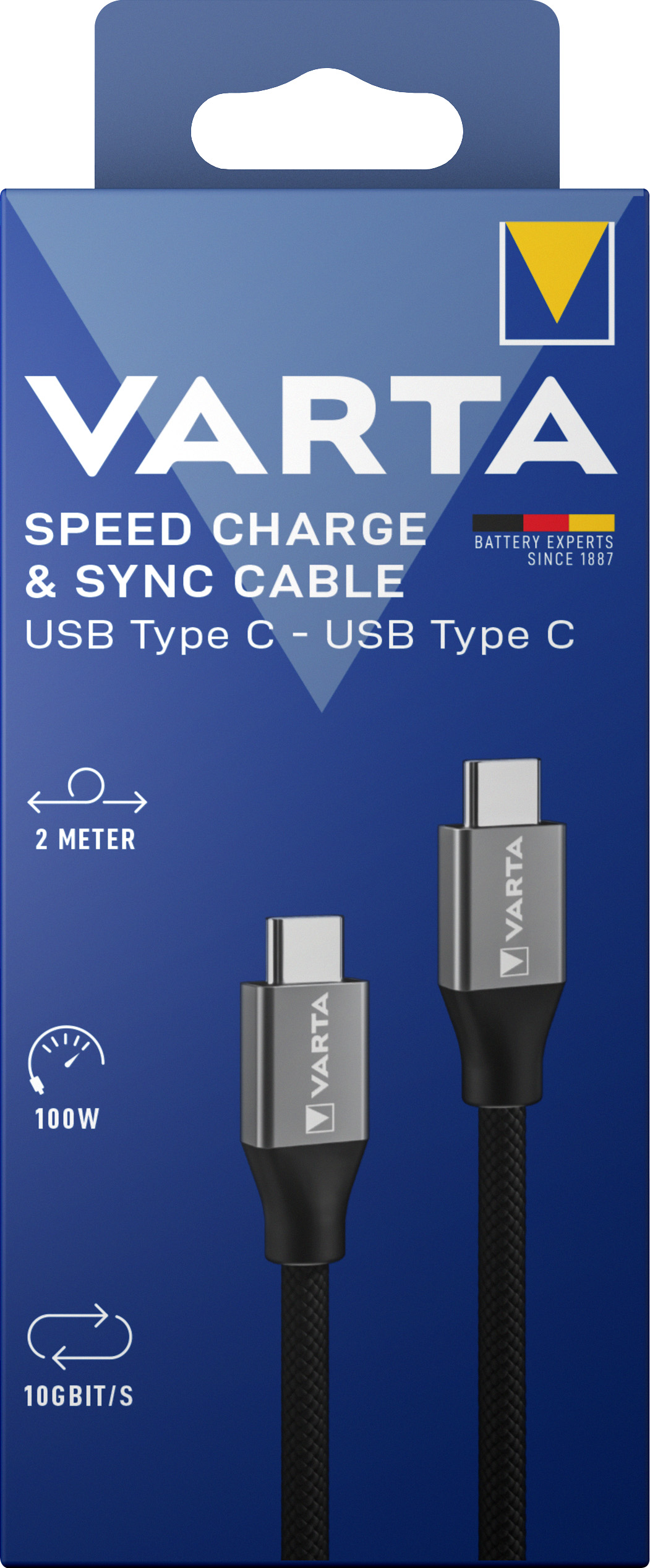 Varta Kabel, USB-C/USB-C, 2.0m 100W, 10Gbit/s, schwarz, Retail-Blister