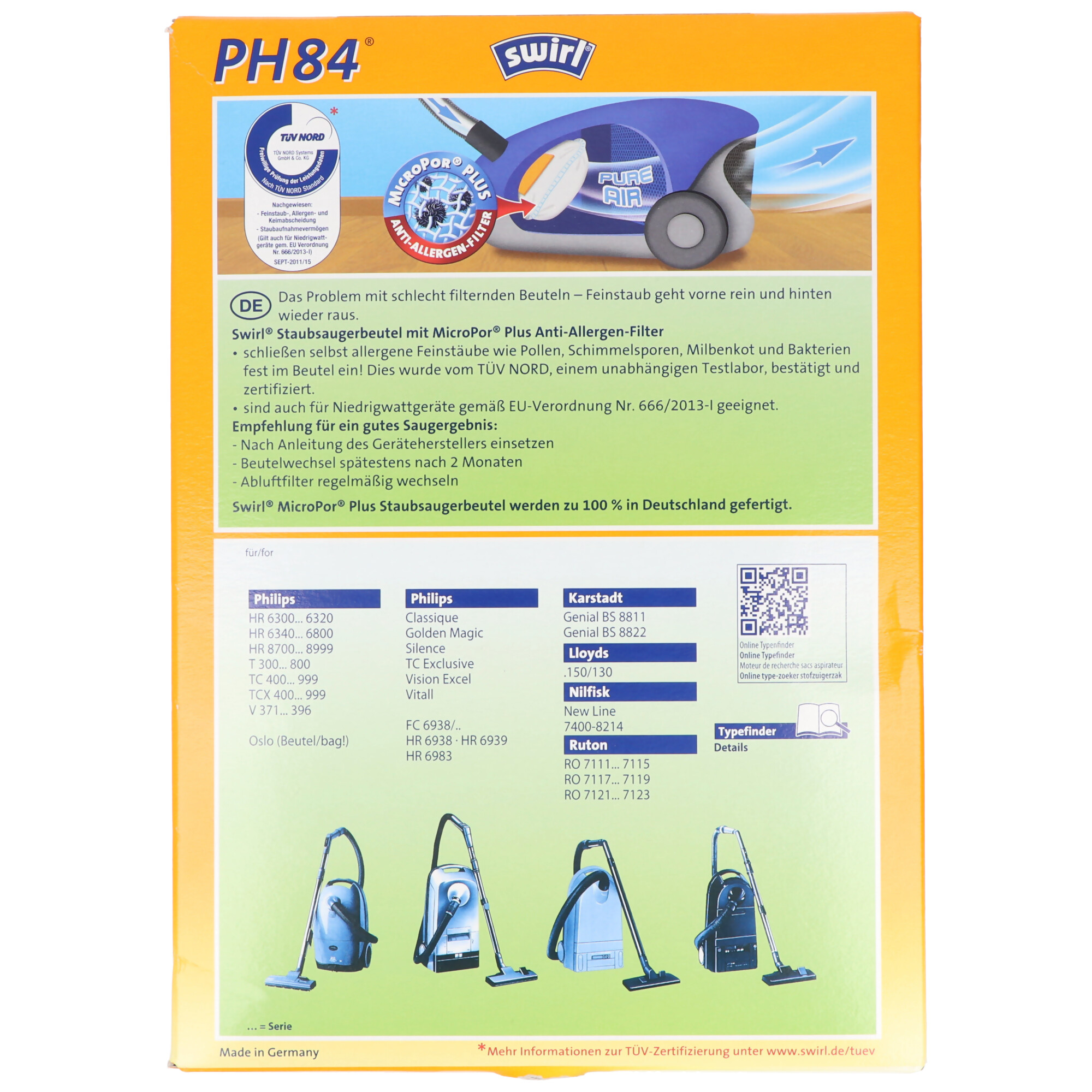 Swirl Staubsaugerbeutel PH84 MicroPor Plus für Philips, Karstadt und Nilfisk Staubsauger