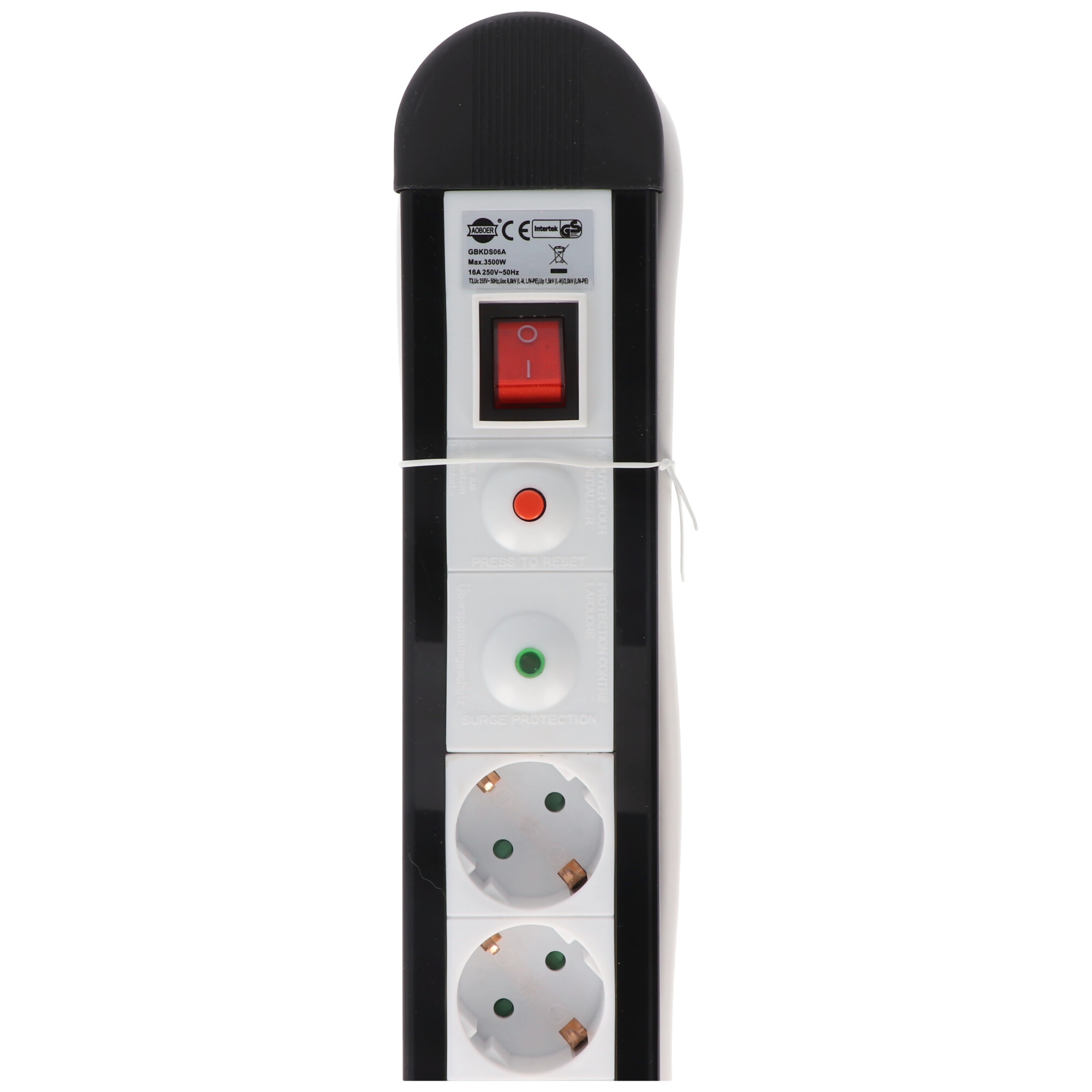 Überspannungsschutz-Steckdosenleiste 6x Schutzkontakt mit 1,4m Zuleitung und Schalter schwarz / weiß