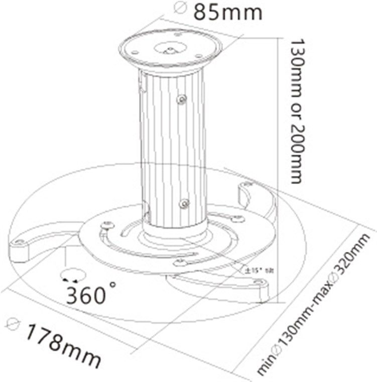 Goobay Beamer Deckenhalterung (M) - für kleine bis mittlere Projektoren, vollbeweglich (silber) bis max. 10kg
