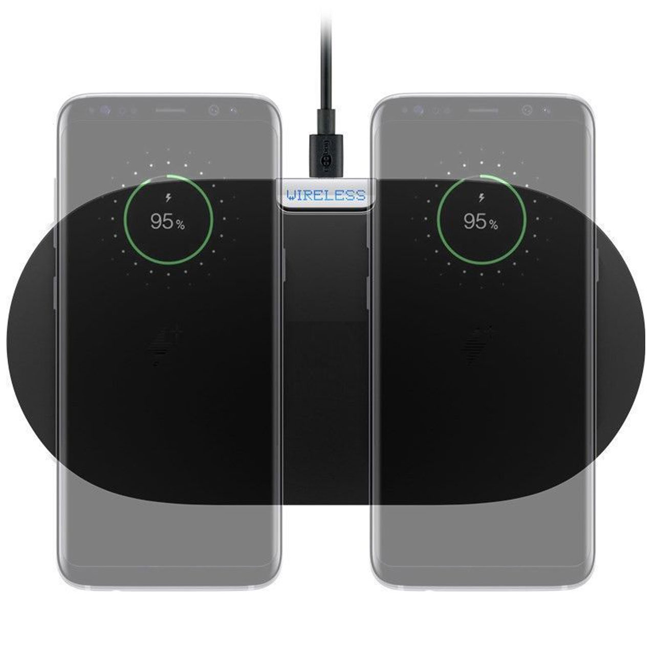 Die QI kabellose Dual-Schnellladematte mit 10 Watt Schnell-Ladestrom max. 2a ind. schwarz ideal für 2 Smartphones, Handy, Tablet