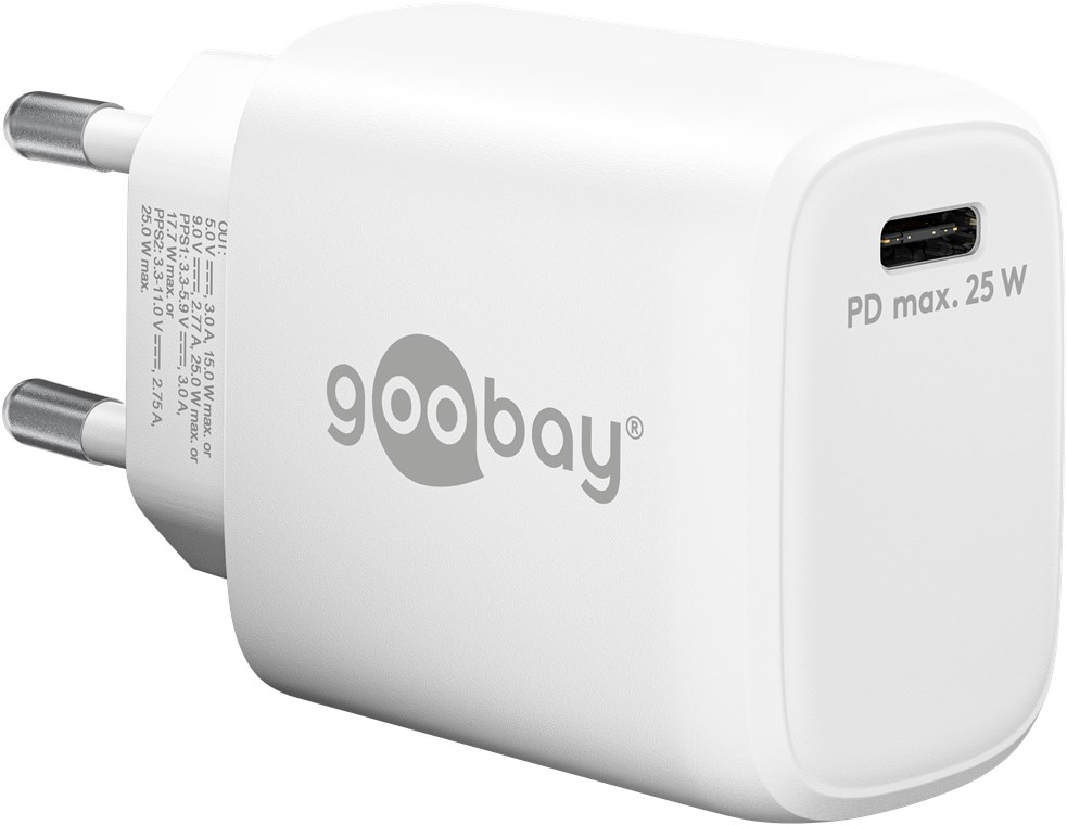 Goobay USB-C™ PD Schnellladegerät (25 W) weiß - 1x USB-C™-Anschluss (Power Delivery) - weiß