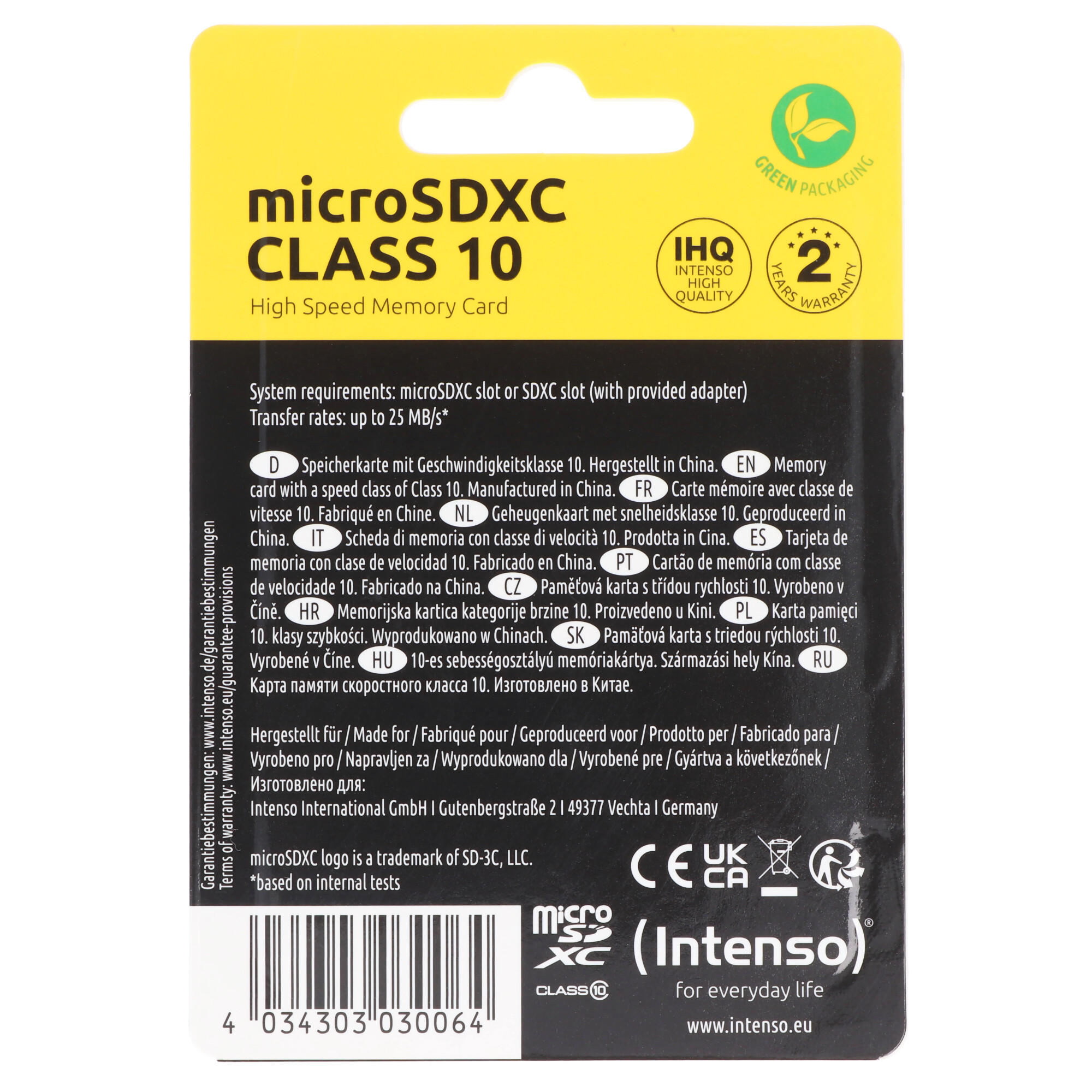 Intenso microSDXC Card 128GB, Class 10 (R) 25MB/s, (W) 10MB/s, SD-Adapter, Retail-Blister