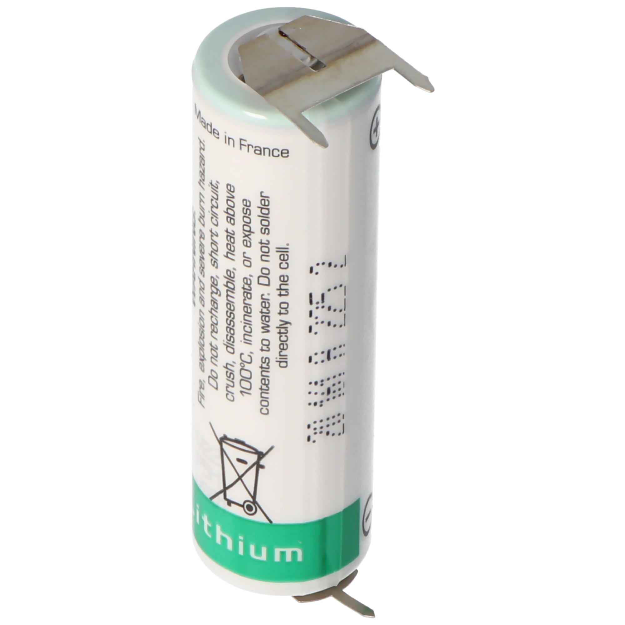 Saft LS14500 AA Ltihium Batterie 3,6 Volt mit Printanschluss, LS14500 LiSOCl2 2600mAh 1er Print - / 2er Print +