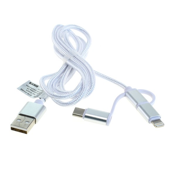 USB Datenkabel für Apple iPhone XS, Apple iPhone XS Max, Apple iPhone XR, 3in1 Stecker für iPhone, Micro-USB, USB-C, mit Ladefunktion, ca. 1 Meter lang, weiß