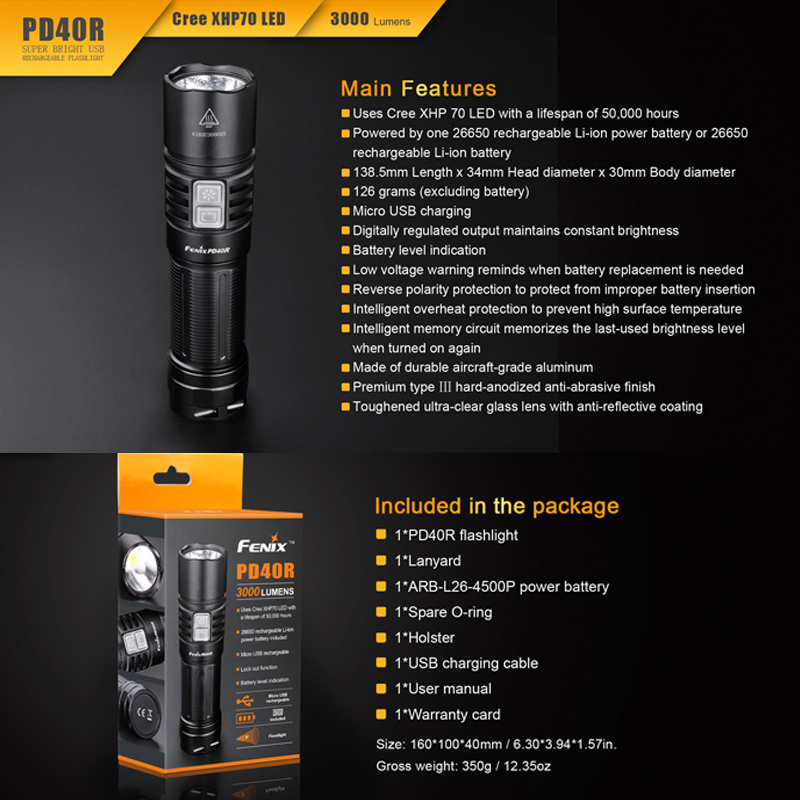 Fenix PD40R Cree XHP70 LED-Taschenlampe mit bis zu 3000 Lumen