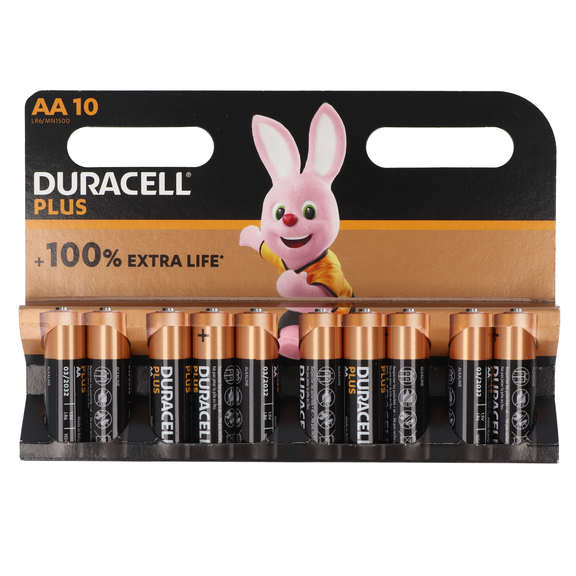 Duracell Batterie Alkaline, Mignon, AA, LR06, 1.5V Plus, Extra Life, 10 Stück