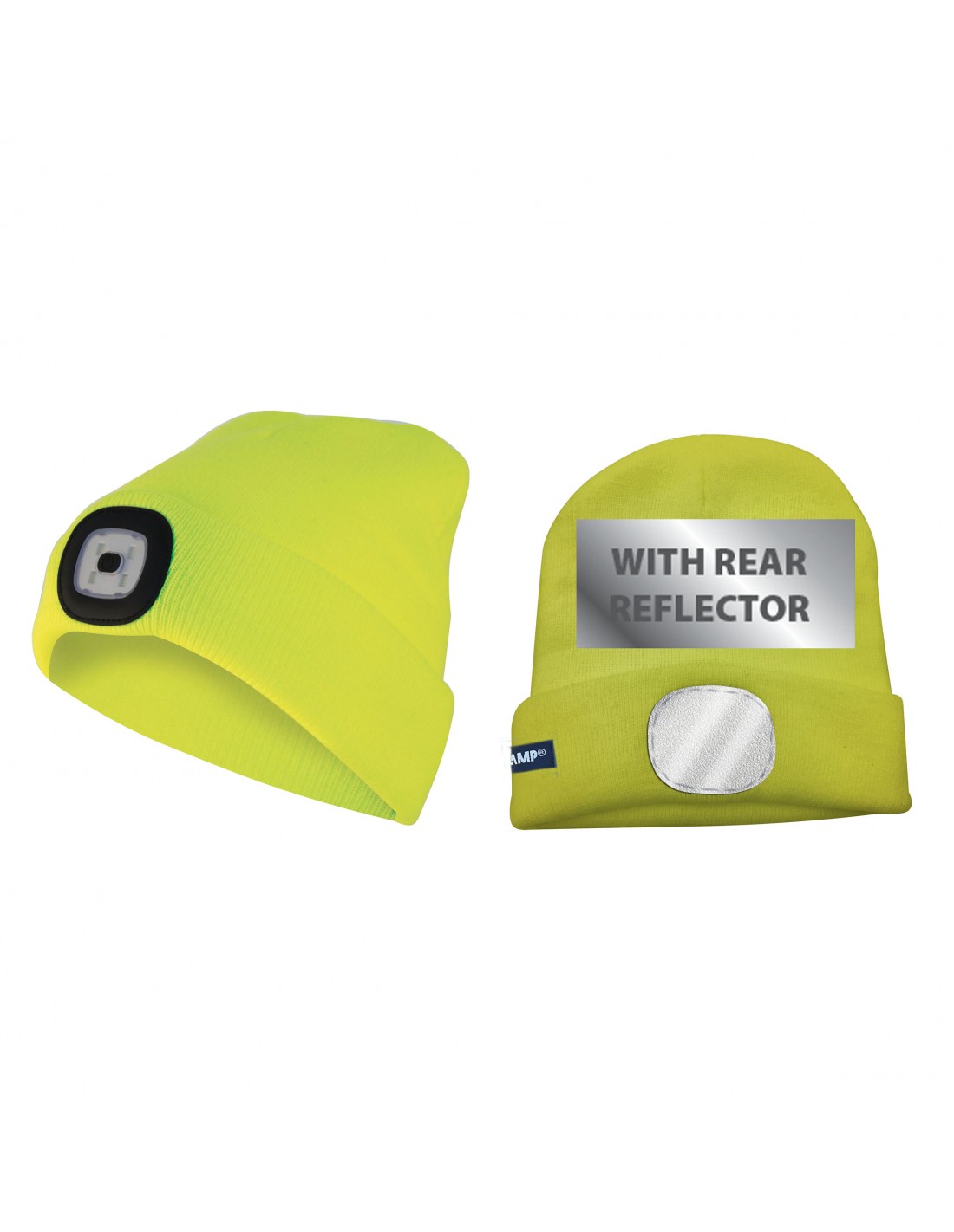Mütze mit LED-Frontleuchte und Reflektor, Strickmütze mit LED-Licht ideal zum Joggen, Campen, Arbeiten, wiederaufladbar per USB und waschbar, gelb
