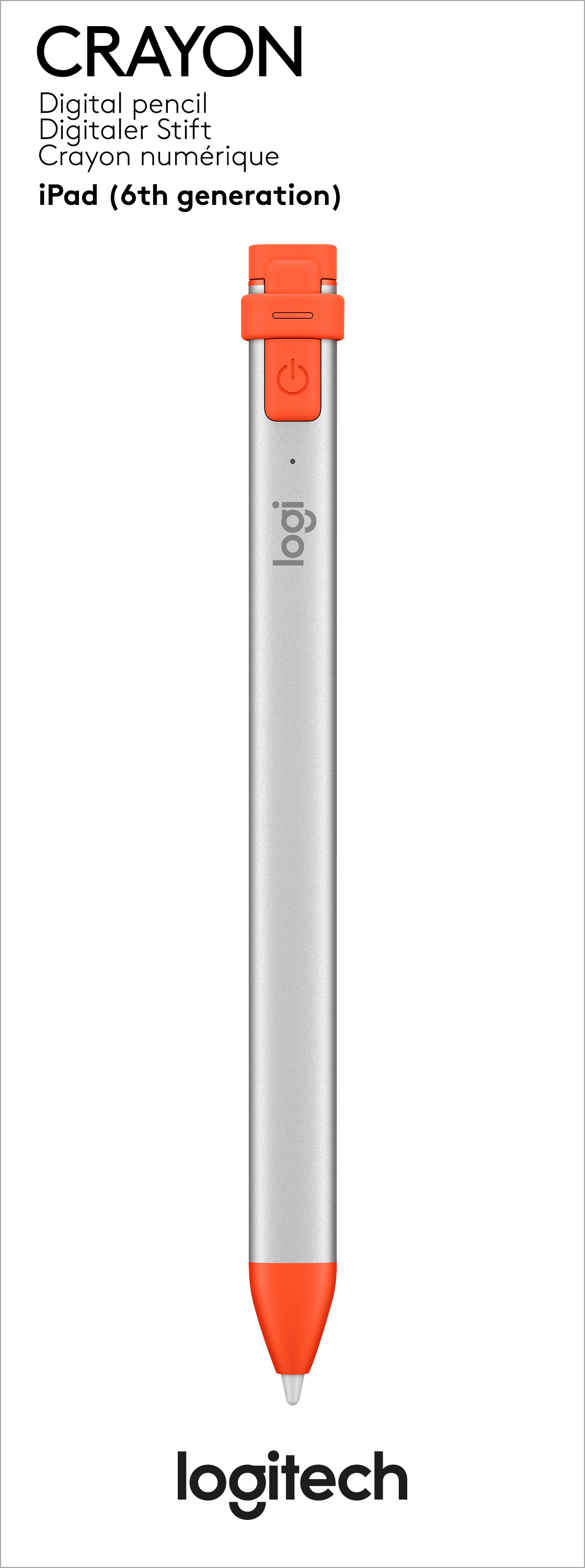 Logitech Digital Pen CRAYON, Lightning, Wireless, silber-orange für Apple iPad, iPad Mini/Air/Pro ab 2018, Retail