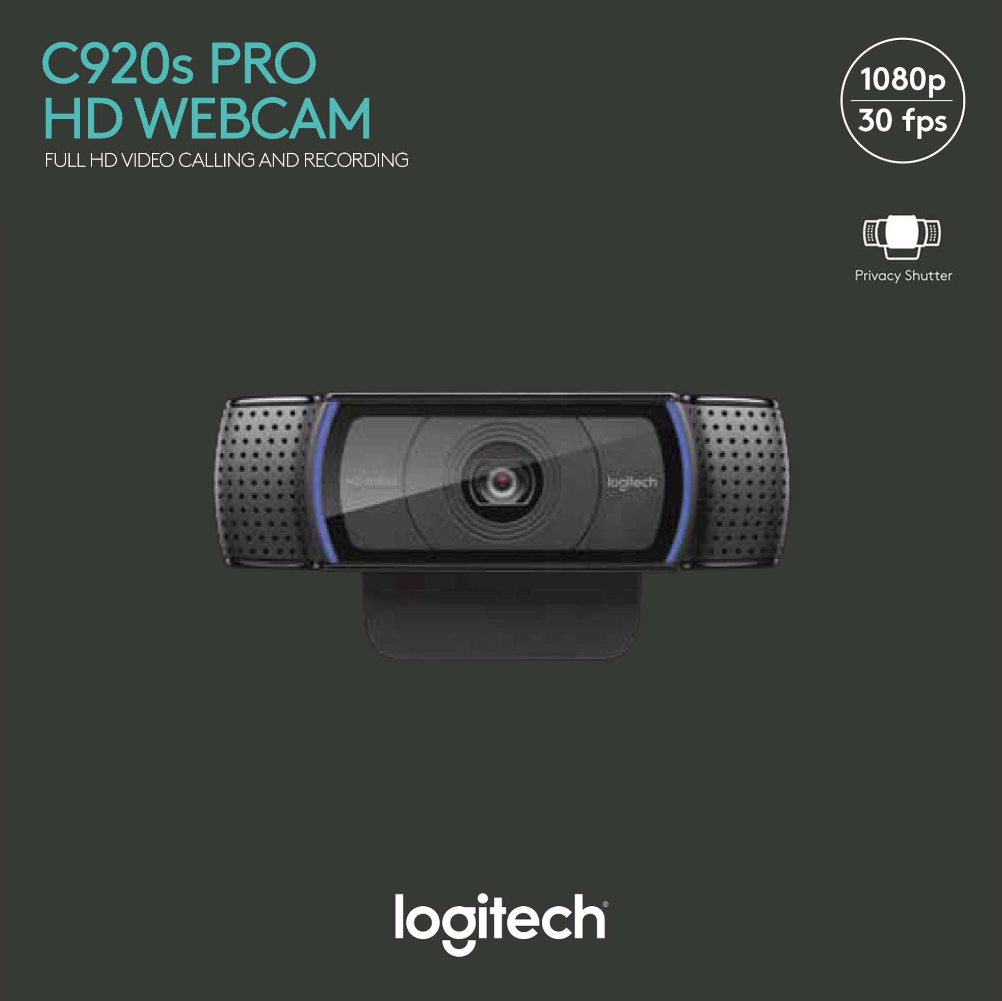 Logitech Webcam C920s Pro, Full HD 1080p, schwarz 1920x1080, 30 FPS, USB, Privacy Shutter, Retail