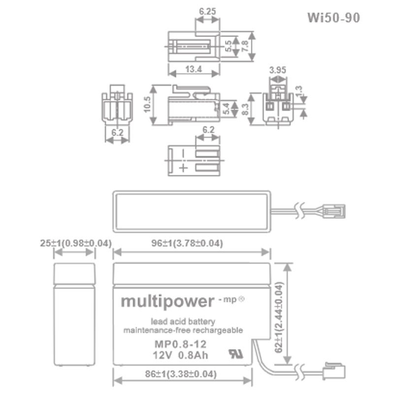 MP0,8-12 Multipower Blei-Akku mit JST Stecker, MP0.8-12S