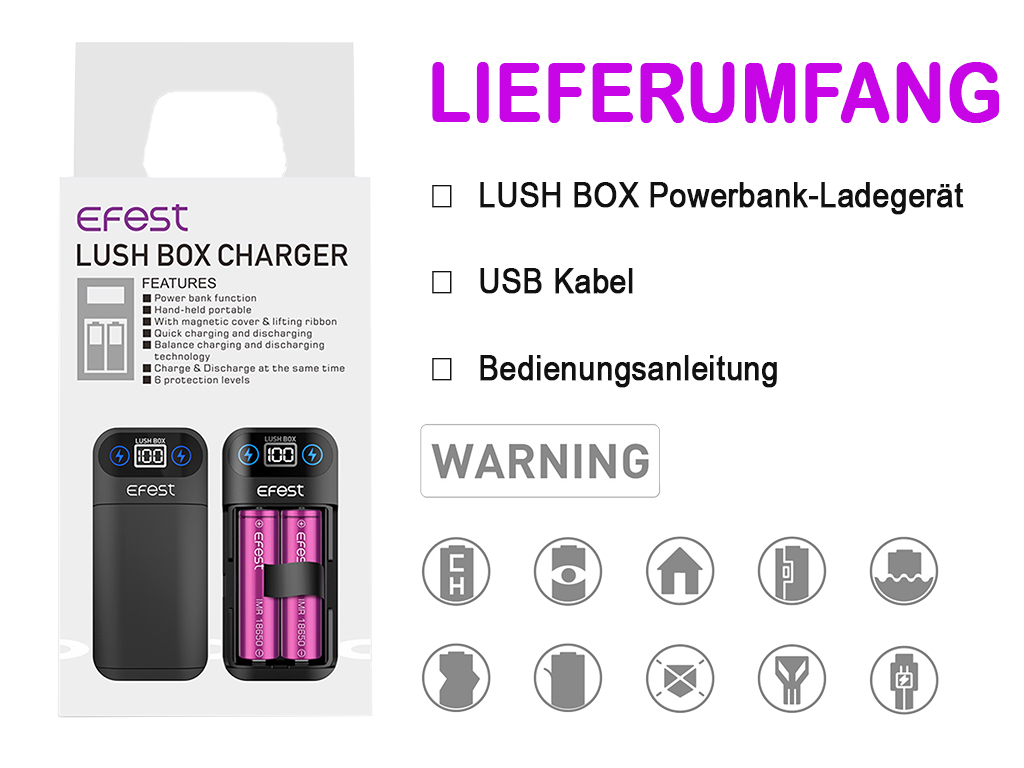 Efest 18650 3,6V -3,7V Lush Box Powerbank Ladegerät für Lithium Ionen Akkus