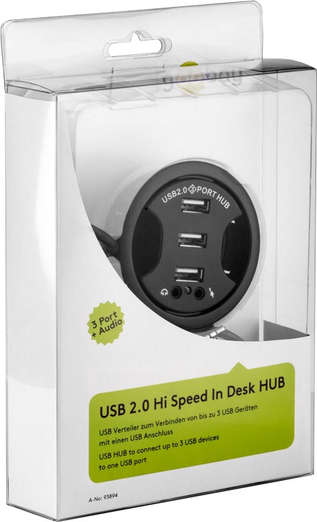 Goobay 3-fach USB 2.0 Hi-Speed Einbau-HUB/Verteiler + Audio - zum Einbau in 60 mm Tischdurchführungen mit Audio-Anschluss