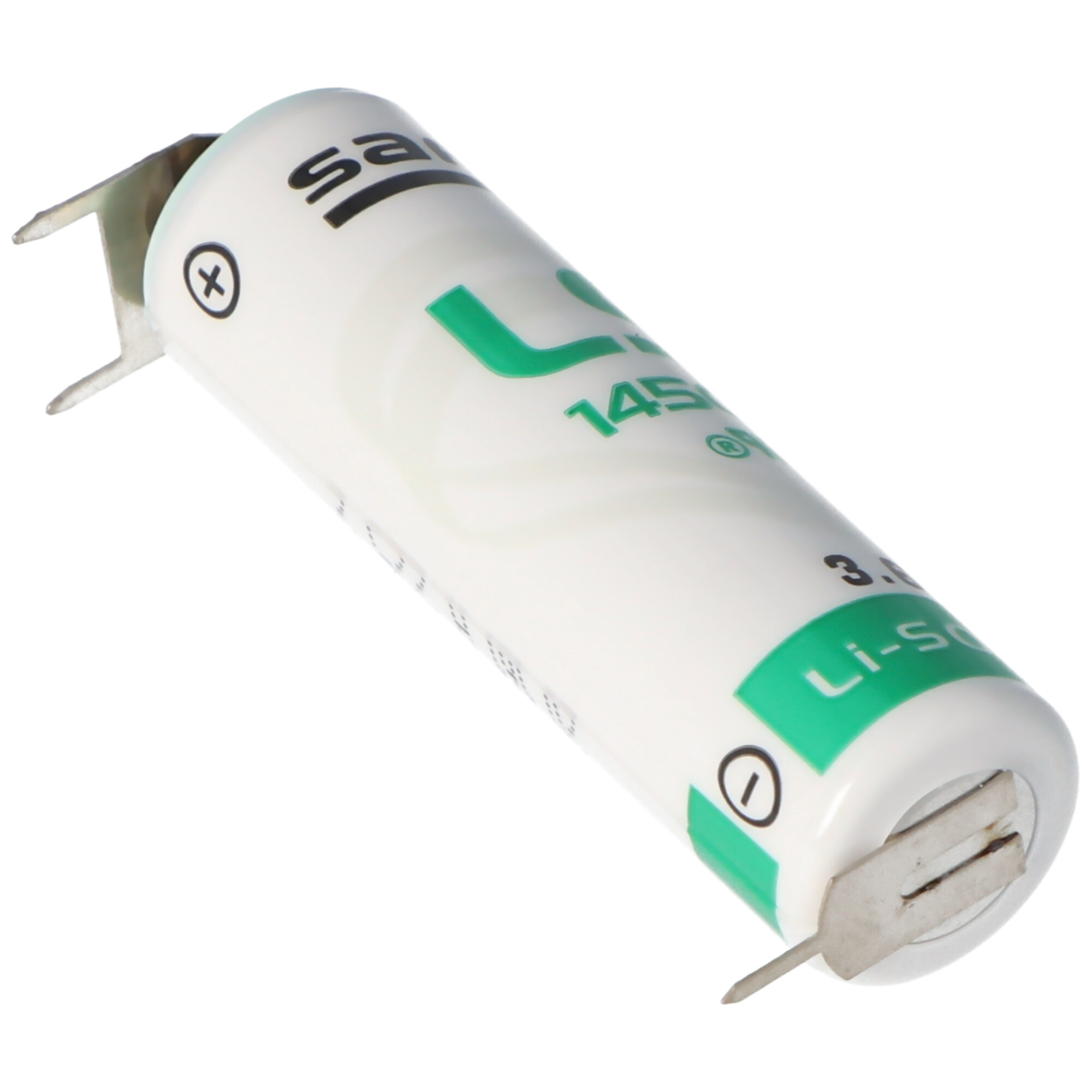 Saft LS14500 AA Ltihium Batterie 3,6 Volt mit Printanschluss, LS14500 LiSOCl2 2600mAh 1er Print - / 2er Print +