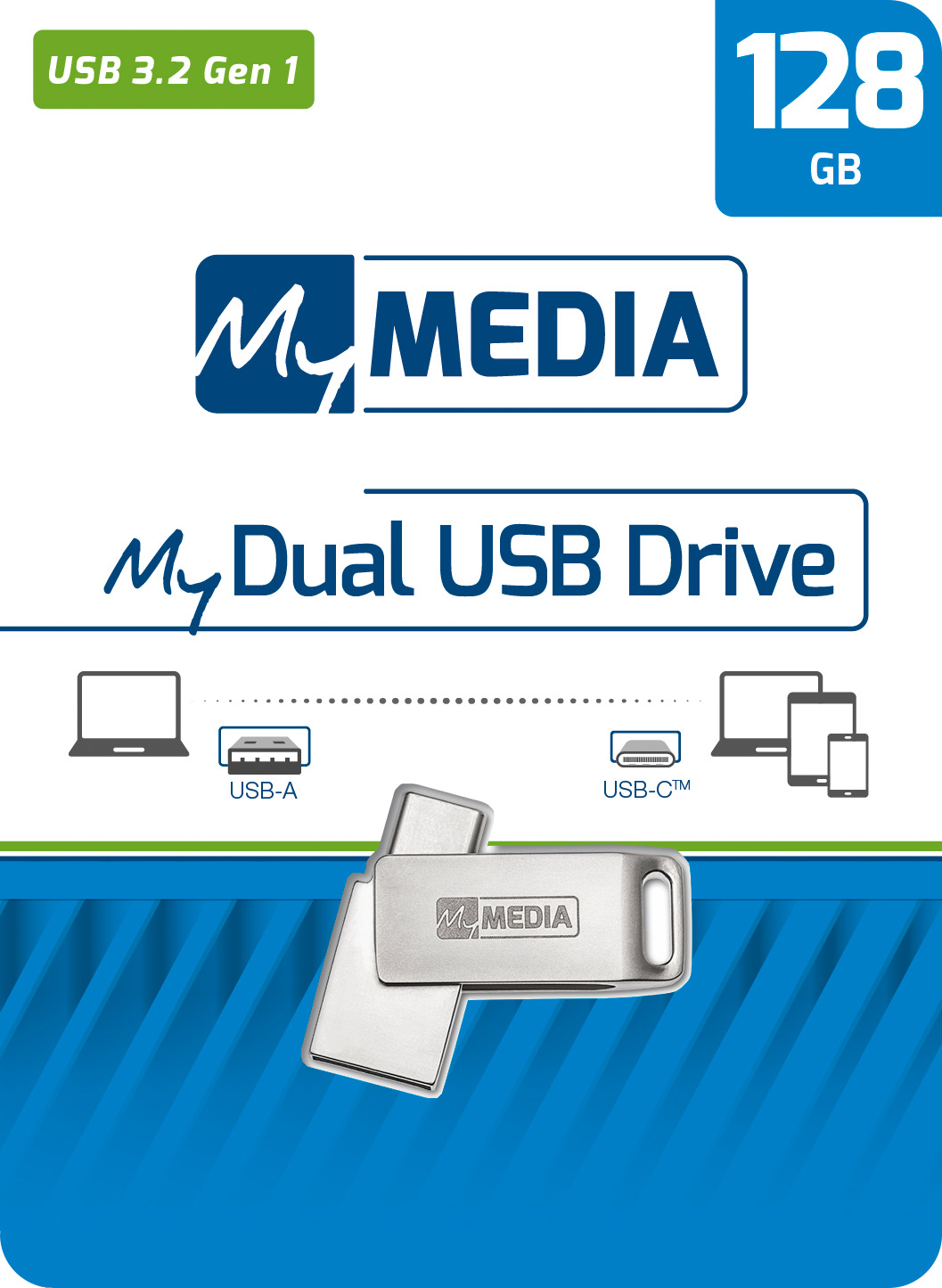 Mymedia USB 3.2 OTG Stick 128GB, Typ A-C, My Dual, silber Retail-Blister