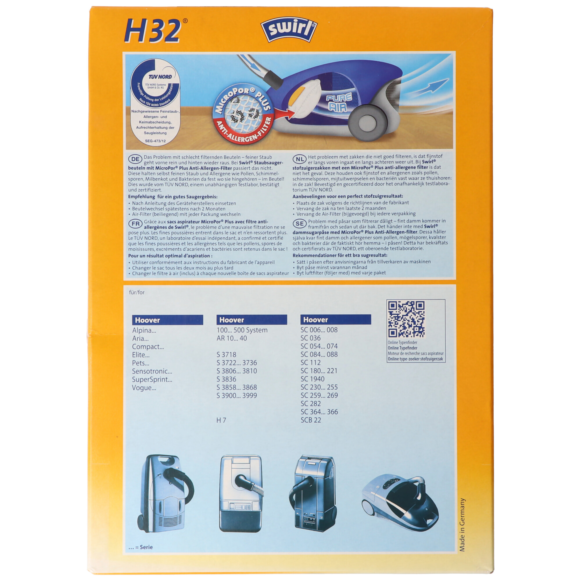 Swirl Staubsaugerbeutel H32 MicroPor Plus für Hoover Staubsauger