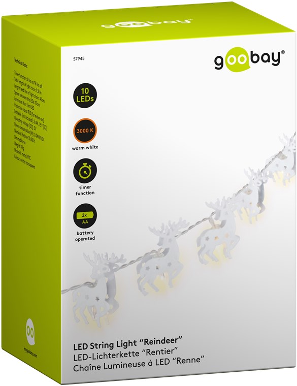 Goobay 10er LED-Lichterkette "Rentier", weiß - mit Timer-Funktion, warm-weiß (3000 K), batteriebetrieben