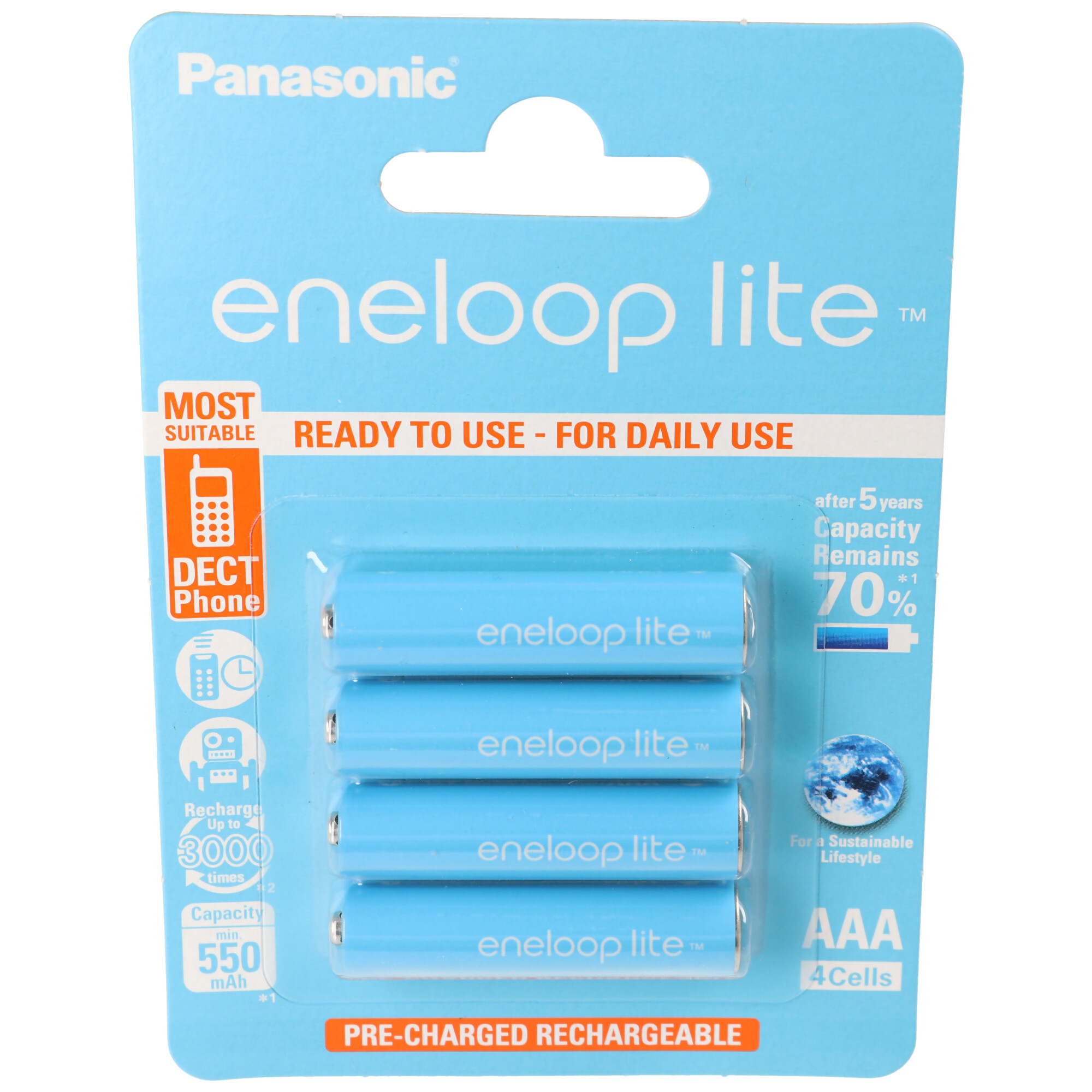 4 Stück Panasonic eneloop Lite Micro AAA LR03 Akku BK-4LCCE/4BE NiMH 1,2V 600mAh Akku für DECT Telefon