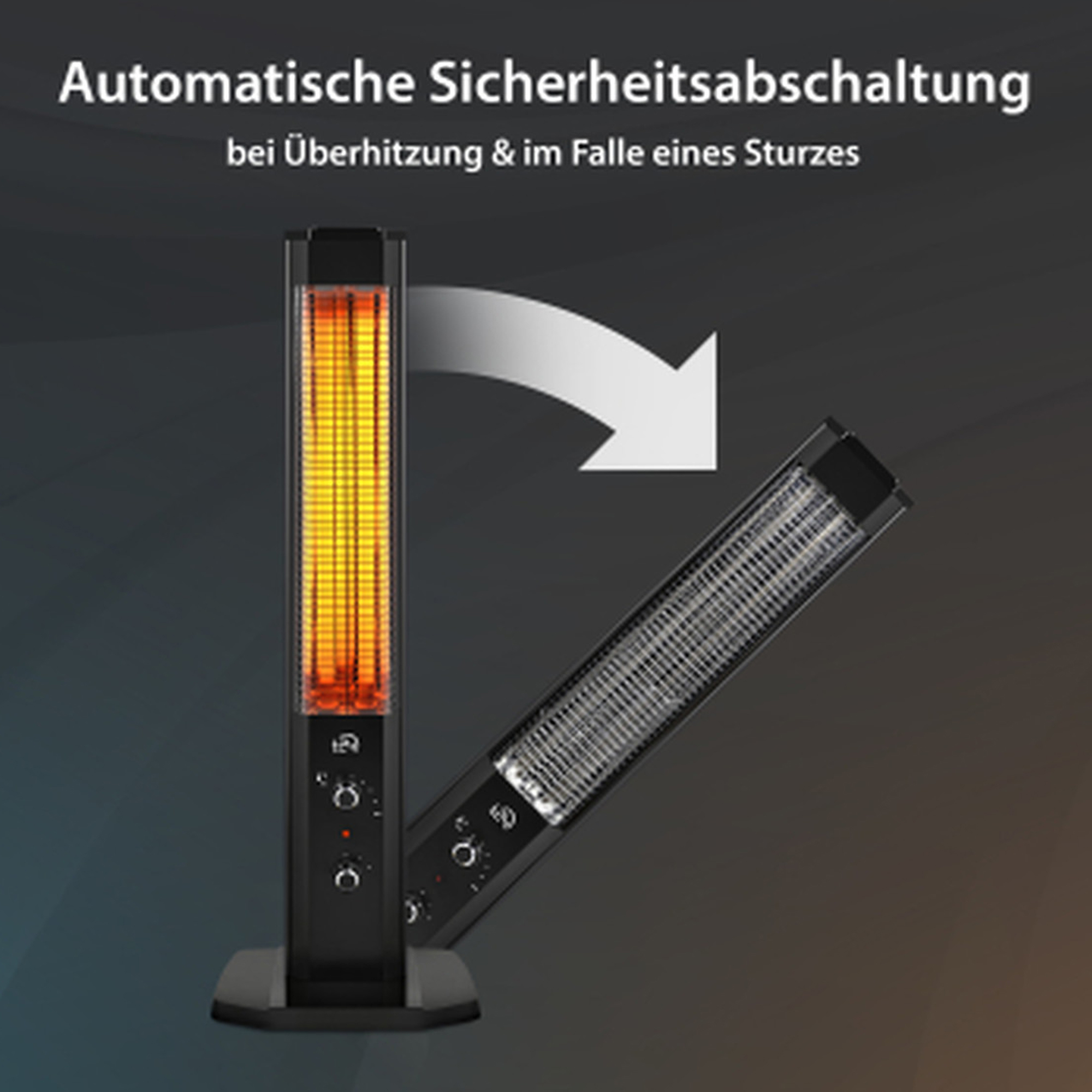 T24 Heizstrahler mit Thermostat, energiesparend, regelbar 600-1200W, Heizung in schwarz