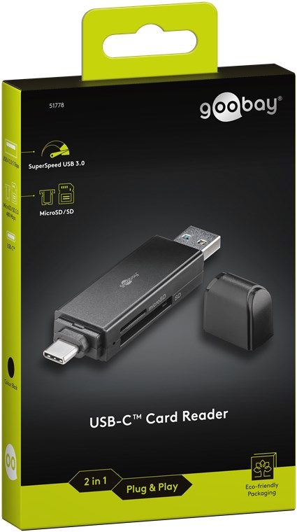 Kartenlesegerät zum Lesen von MicroSD und SD Speicherkartenformaten über USB-C und USB A, USB-C Card Reader, Plug and Play