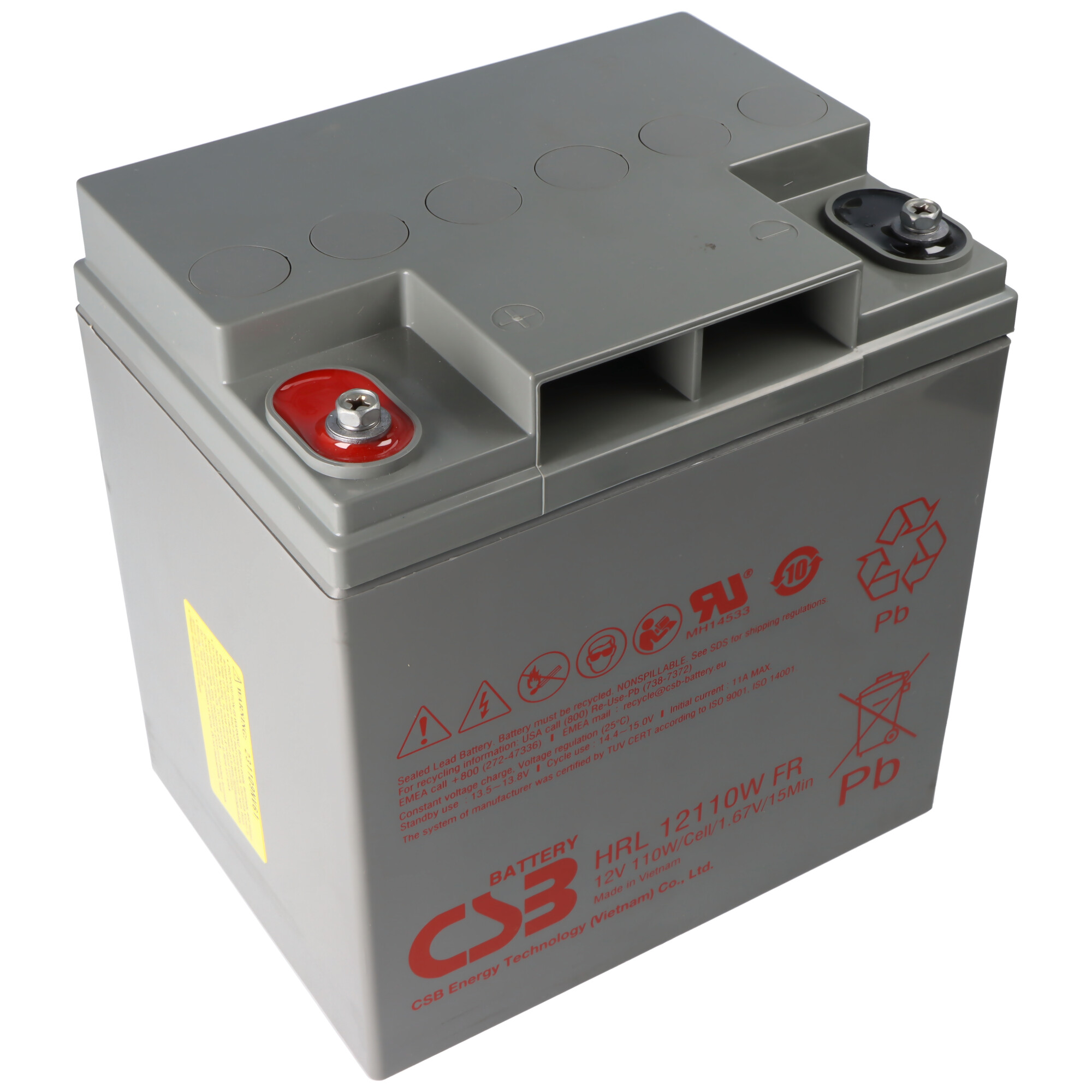 CSB HRL12110W-FR AGM Bleibatterie 12 Volt 110 Wh Abmessungen 166x125x175mm M5 Innengewinde, schwer entflammbar