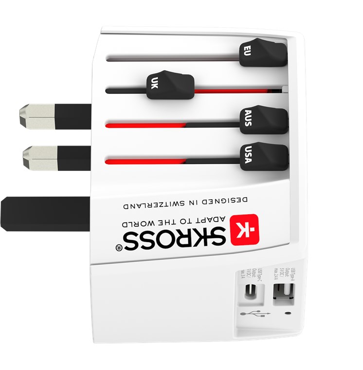 Skross World Adapter MUV USB (AC) - geeignet für alle ungeerdeten Geräte (2-polig)