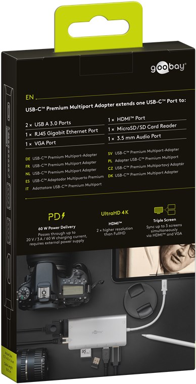 Goobay USB-C™ Premium Multiport-Adapter - USB-C™  HDMI™+ 2x USB 3.0 + CR + C + RJ45 + VGA