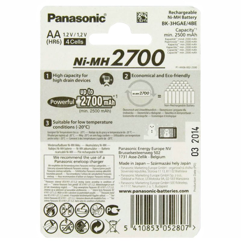 Panasonic Mignon Akku 2700mAh HR-3U, BK-3HGAE/4BE Blister 4er
