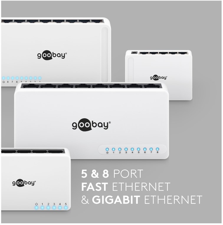 Goobay 5-Port Gigabit Ethernet Netzwerk-Switch - 5x RJ45-Buchsen, Auto-Negotiation, 1000 Mbit/s