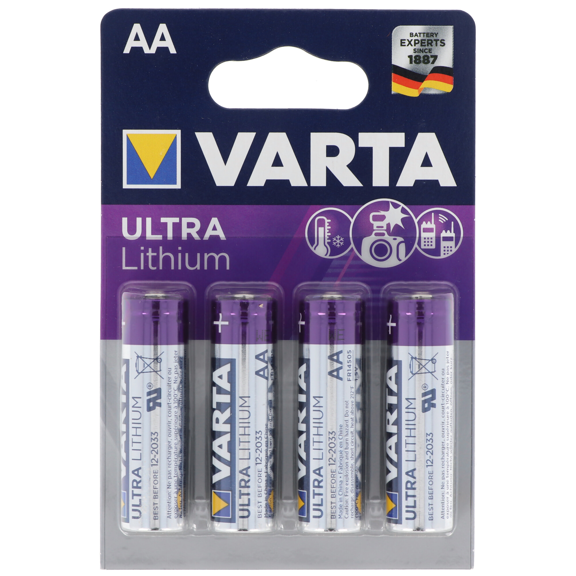 Varta Ultra Lithium Mignon AA, Varta Lithium Batterien, 6106, 1,5V, 4er Blister