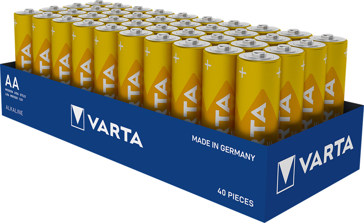 Varta Batterie Alkaline, Mignon, AA, LR06, 1.5V Longlife, Tray (40-Pack)