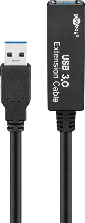 Goobay Aktives USB 3.0 Verlängerungskabel, Schwarz - USB 3.0-Stecker (Typ A) > USB 3.0-Buchse (Typ A)