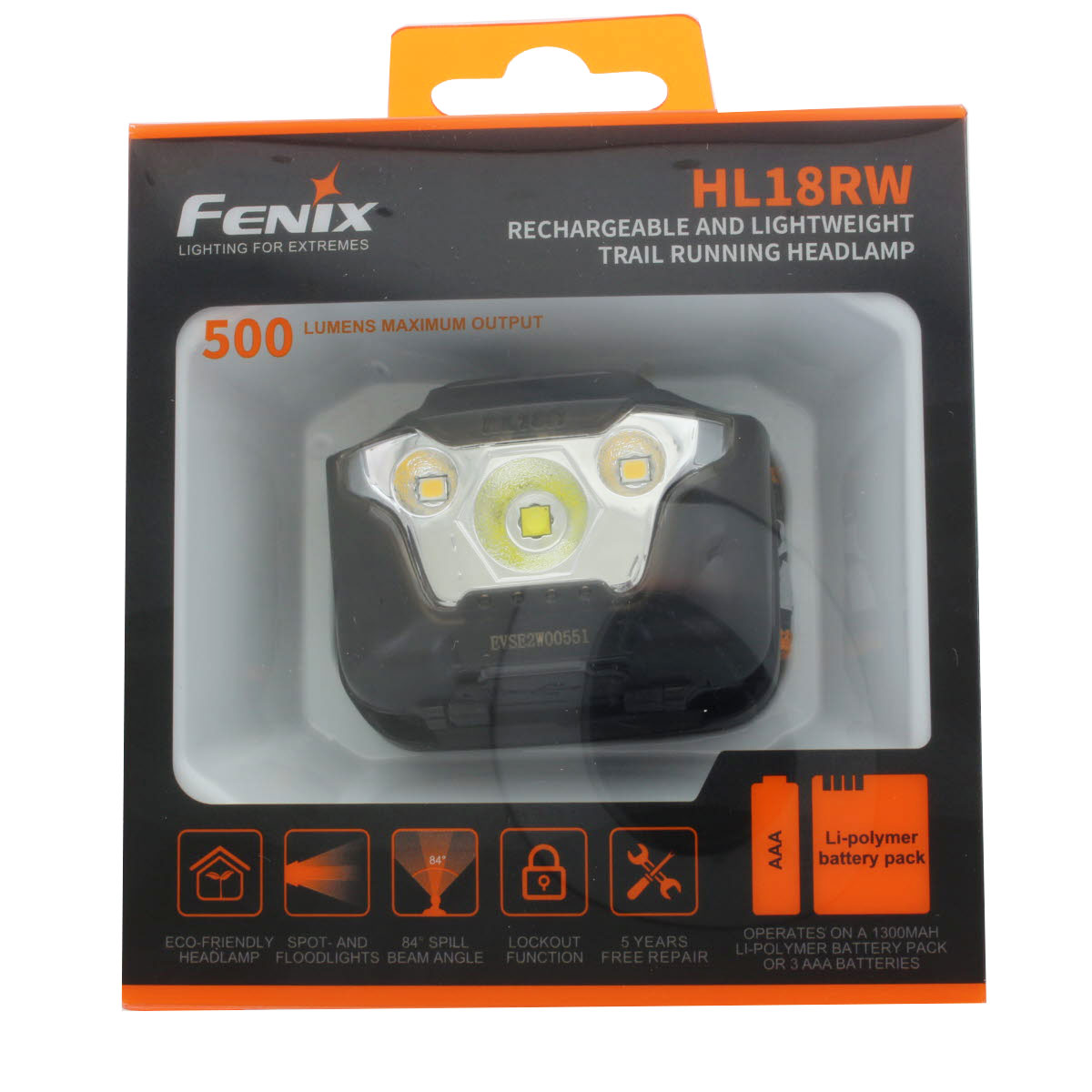 Fenix HL18RW LED Stirnlampe mit bis zu 500 Lumen Helligkeit inklusive ARB-LP-1300 Li-Polymer Akkupack