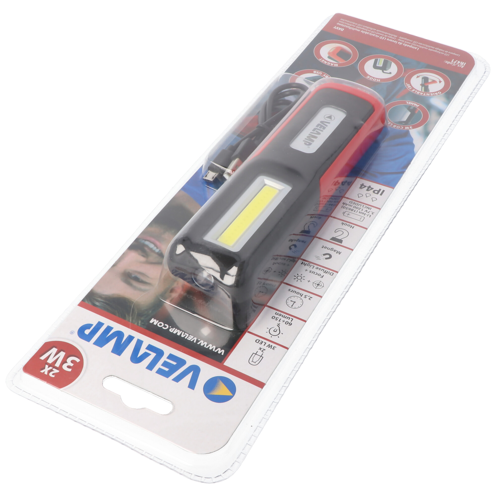 Multifunktionale LED-Arbeitsleuchte, wiederaufladbar per USB, 2in1 Arbeitsleuchte, Panelleuchte und Taschenlampe, mit Magnet und Haken