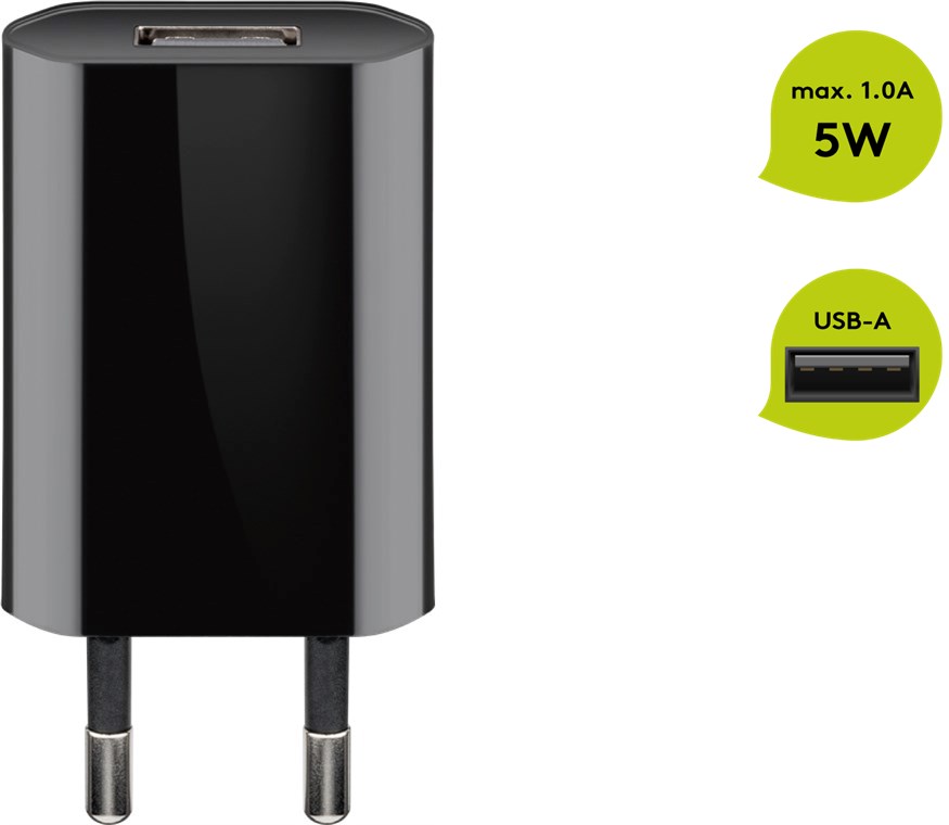 Goobay USB-Ladegerät (5W) schwarz - kompaktes USB-Netzteil mit 1xUSB Anschluss