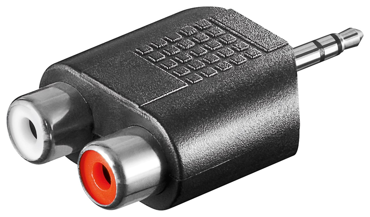 Goobay Cinch-Adapter, AUX-Klinke 3,5-mm-Stecker zu 2x Stereo-Buchse - 1x 3,5-mm-Klinkenstecker (3-polig, stereo) > 2x Cinchbuchse (Audio links/rechts)