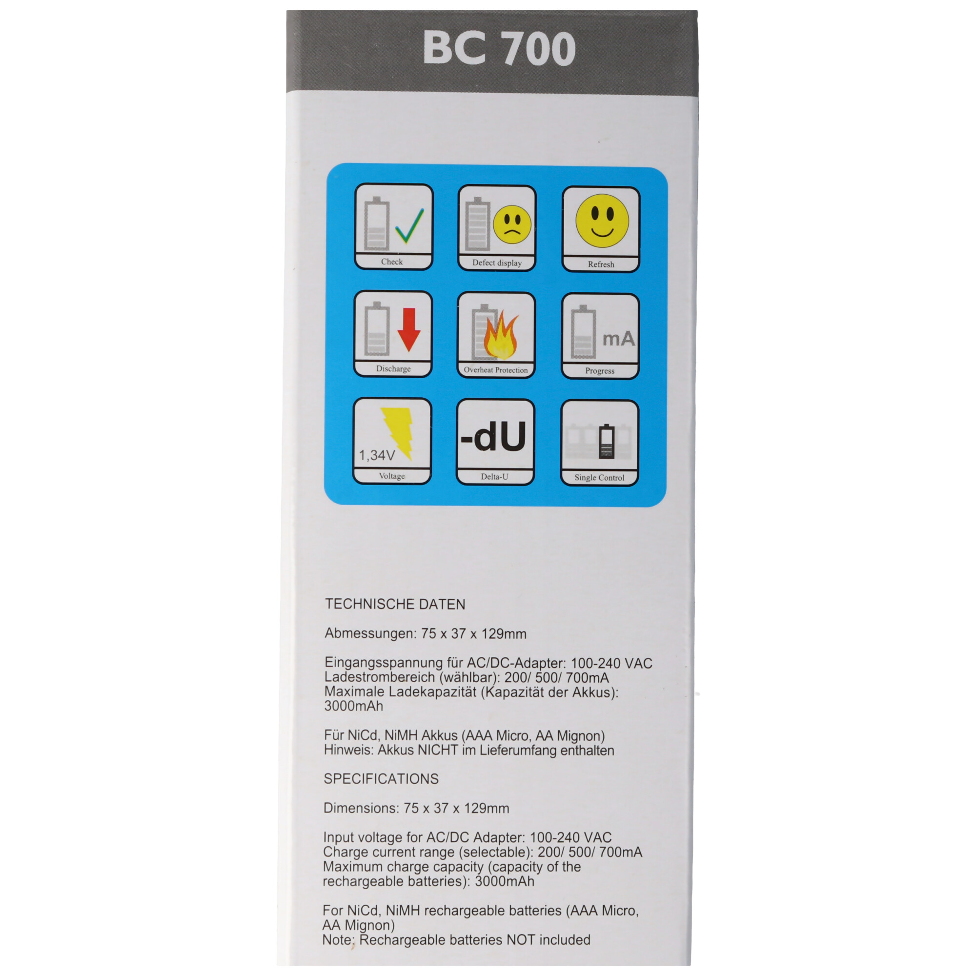 BC-700 Schnell-Ladegerät mit LCD-Display und Entladefunktion
