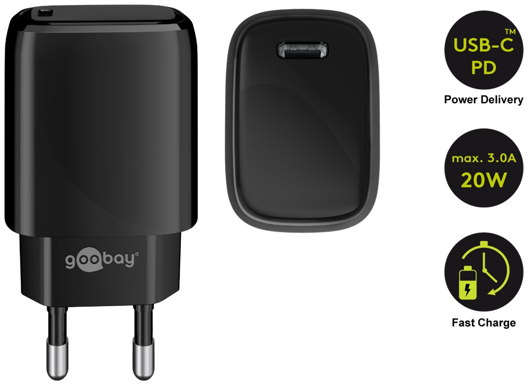 Goobay USB-C™ PD (Power Delivery) Schnellladegerät (20W) schwarz - geeignet für Geräte mit USB-C™ (Power Delivery) wie z.B. iPhone 12