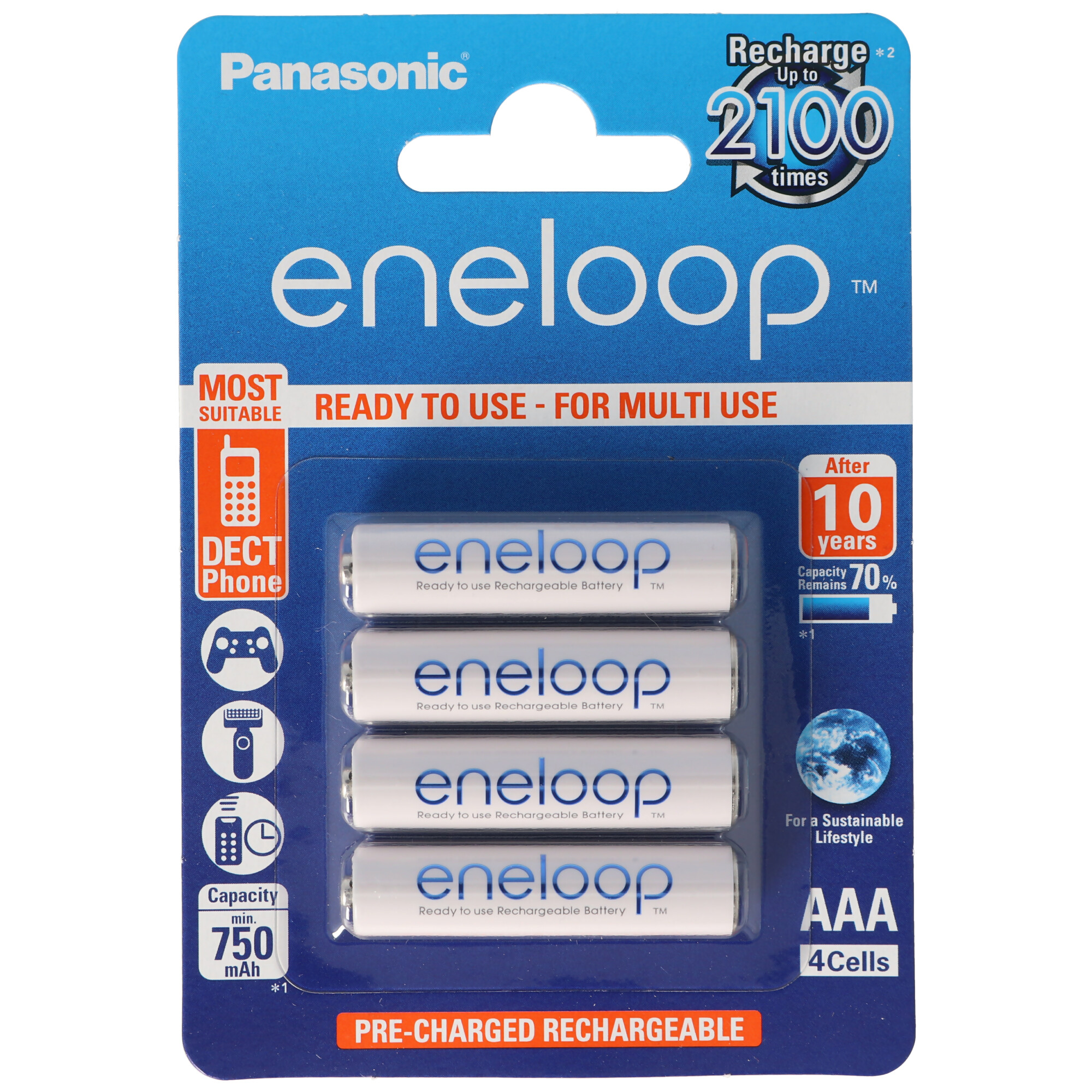 12er Panasonic eneloop Standard AAA, Micro Akkus, neueste Generation, max. 800mAh, 2100 Ladezyklen mit AccuCell BOX10 AKTION 10+2 !