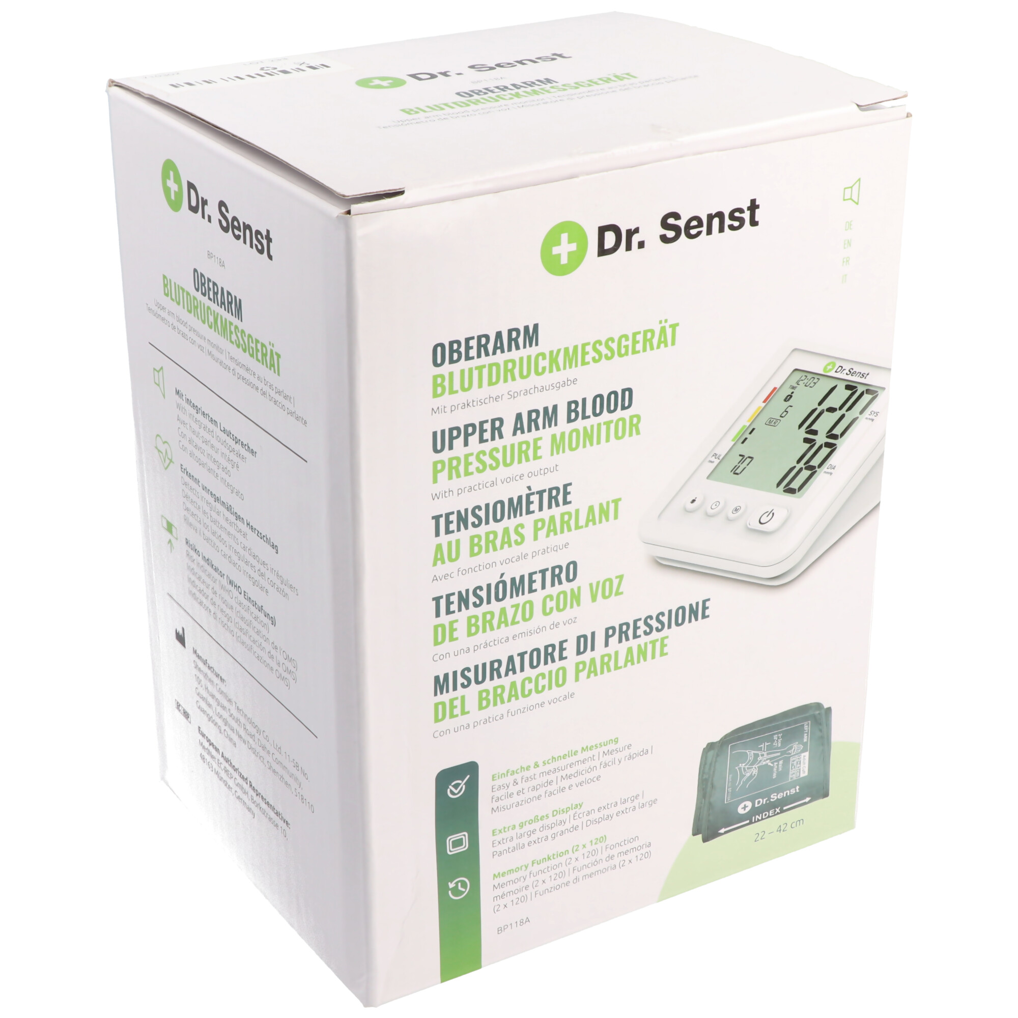Dr. Senst® Oberarm-Blutdruckmessgerät BP118A mit Sprachausgabe