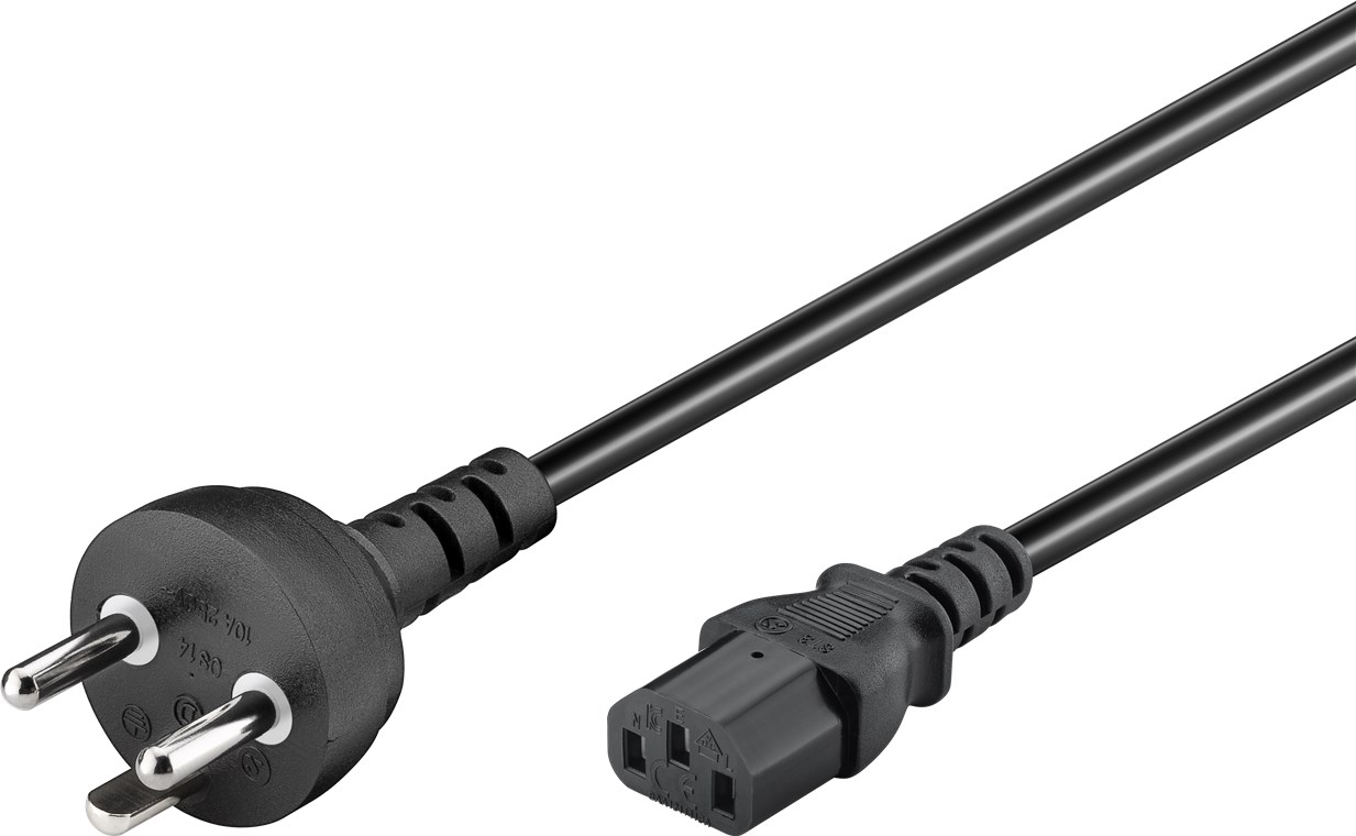 Goobay Kaltgerätekabel Dänemark Typ K, 2 m, Schwarz - Dänemark-Stecker (Typ K, IEC 60906-1) > Gerätebuchse C13 (Kaltgeräteanschluss)