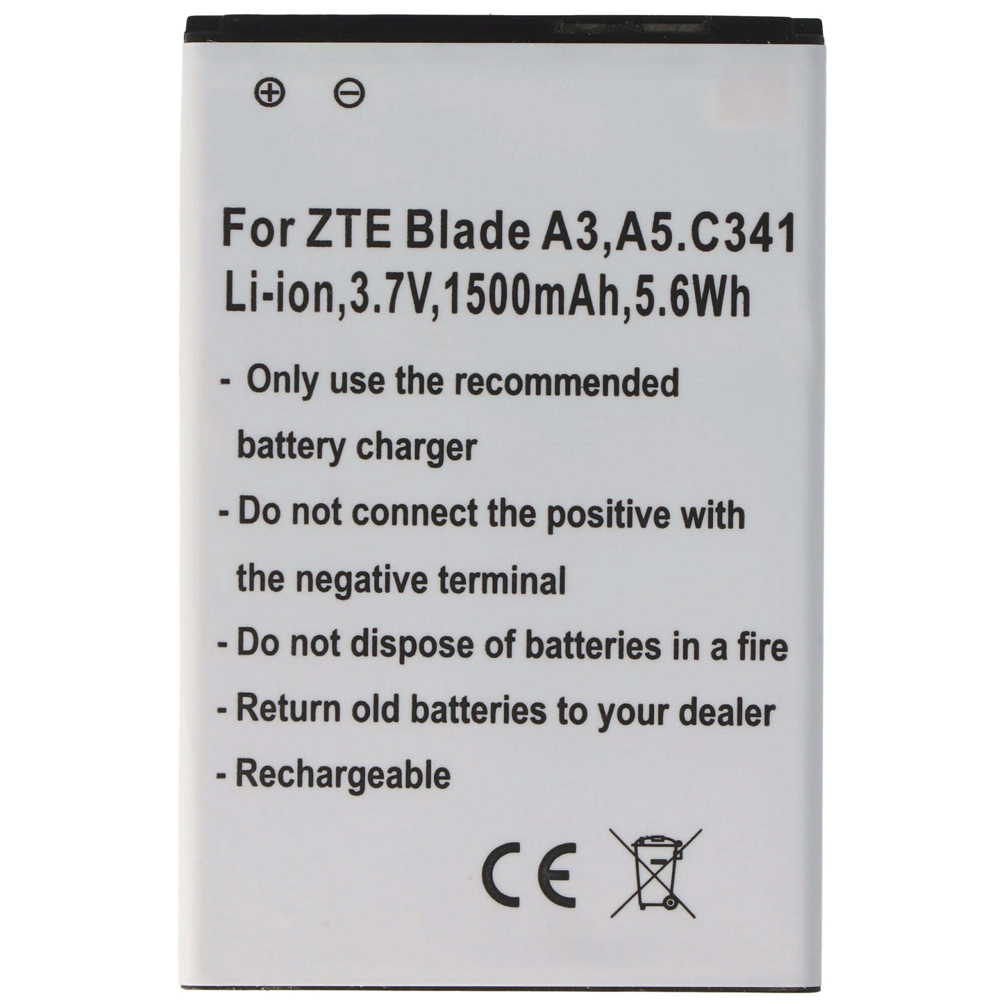 Akku passend für ZTE Blade A3, A5, C341, Li-Ion, 3,7V, 1500mAh, 5,6Wh