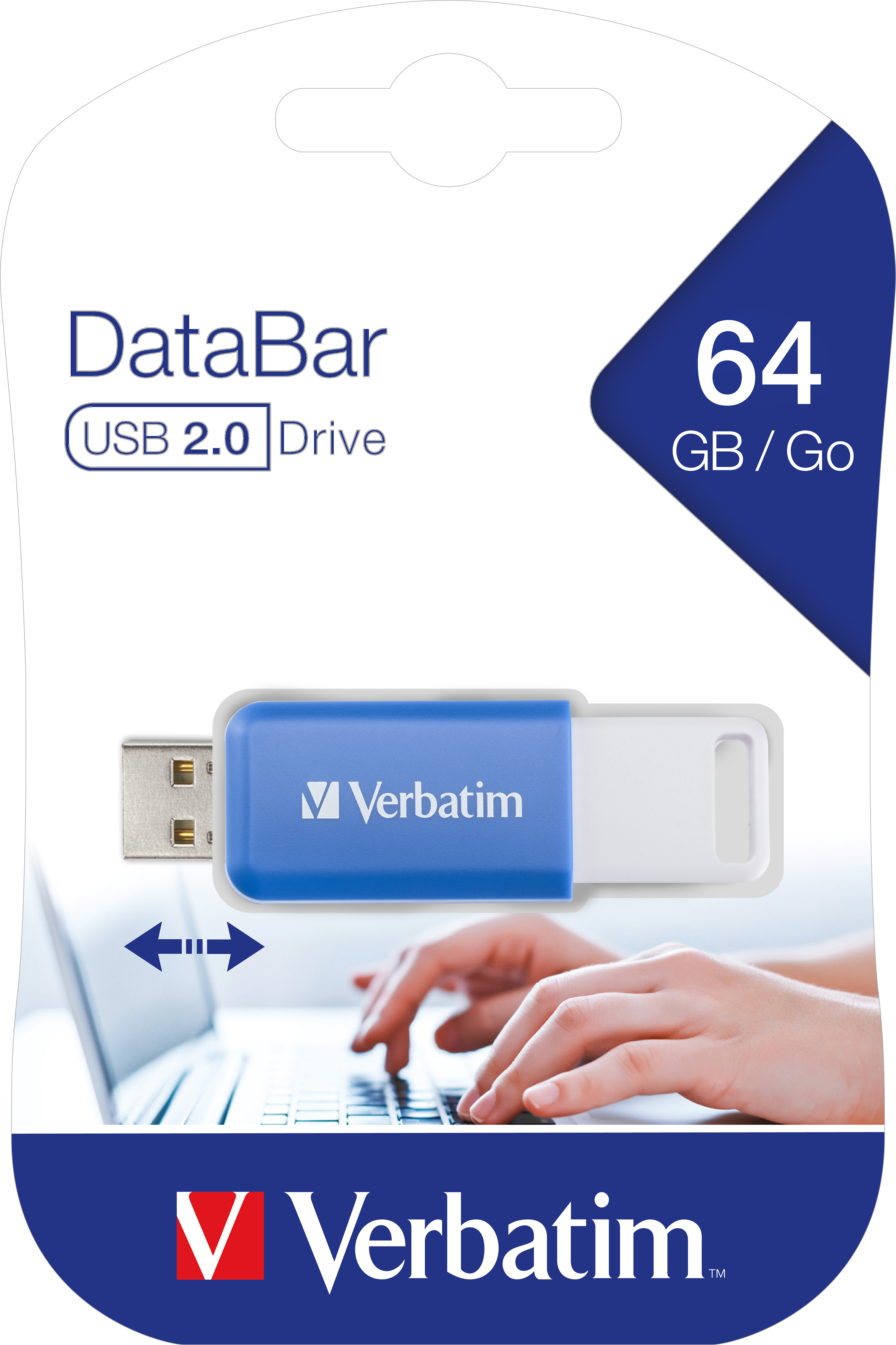 Verbatim USB 2.0 Stick 64GB, DataBar, blau Typ-A, (R) 12MB/s, (W) 5MB/s, Retail-Blister