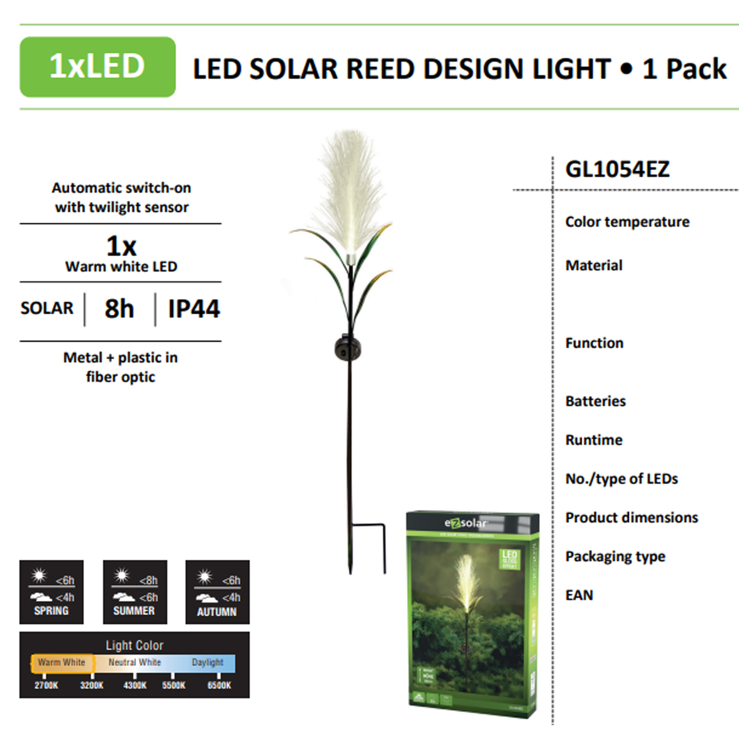 LED Solar Gartenlicht im Schilf Design ideal für Terrasse, Balkon und Garten