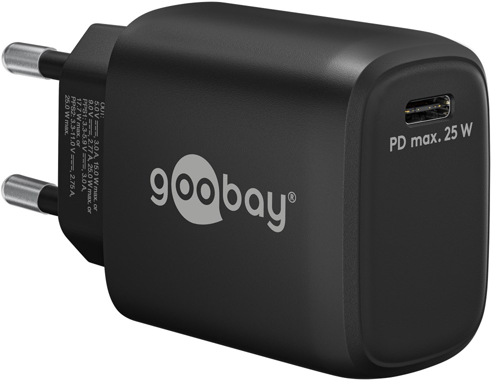 Goobay USB-C™ PD Schnellladegerät (25 W) schwarz - 1x USB-C™-Anschluss (Power Delivery) - schwarz