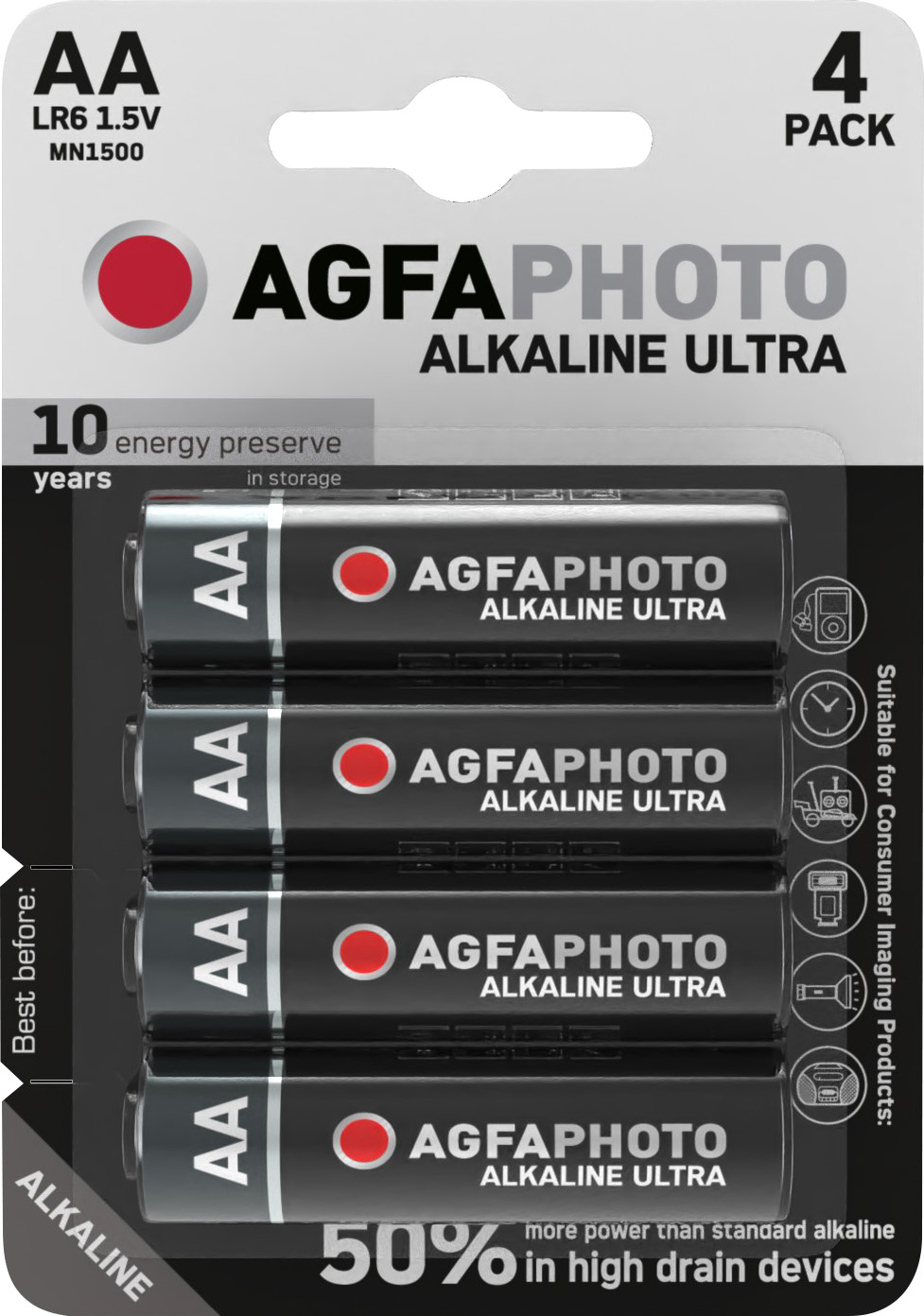 Agfaphoto Batterie Alkaline, Mignon, AA, LR06, 1.5V Ultra, Retail Blister (4-Pack)