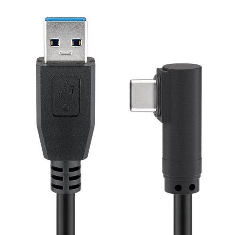 USB-C Stecker auf USB A 3.0 Kabel mit 90 Grad Stecker, schwarz, zum super schnellen Laden und Synchronisieren mit bis zu 4,5W