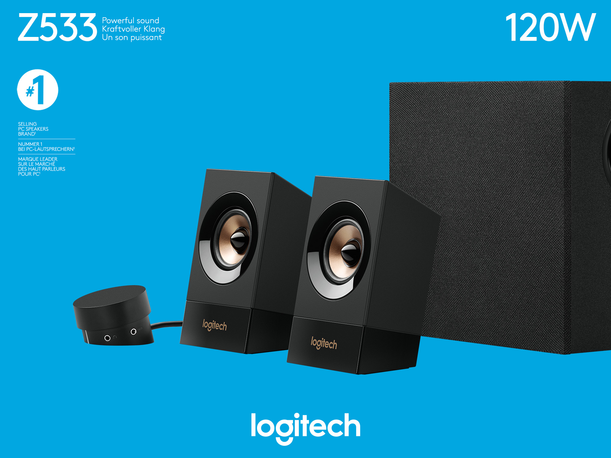 Logitech Lautsprecher Z533, Audio, Stereo 2.1, 120W Subwoofer, schwarz, Retail